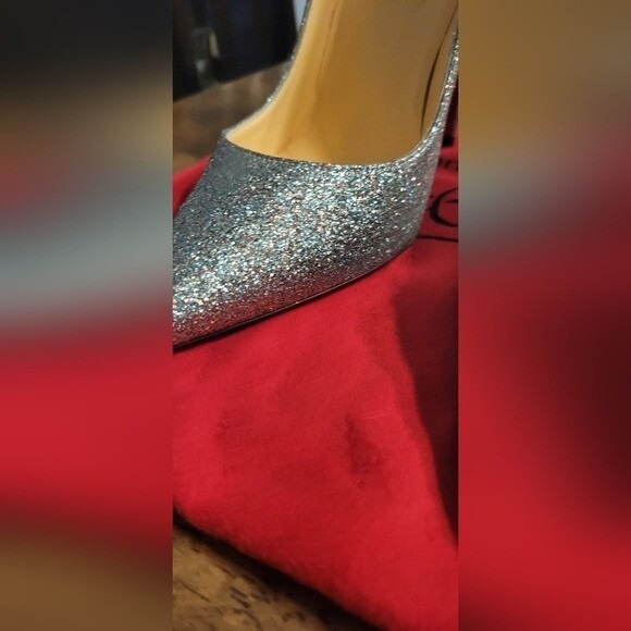 Christian Louboutin Glitter Silver Pointed Toe Stiletto Heels - Picture 2 of 11
